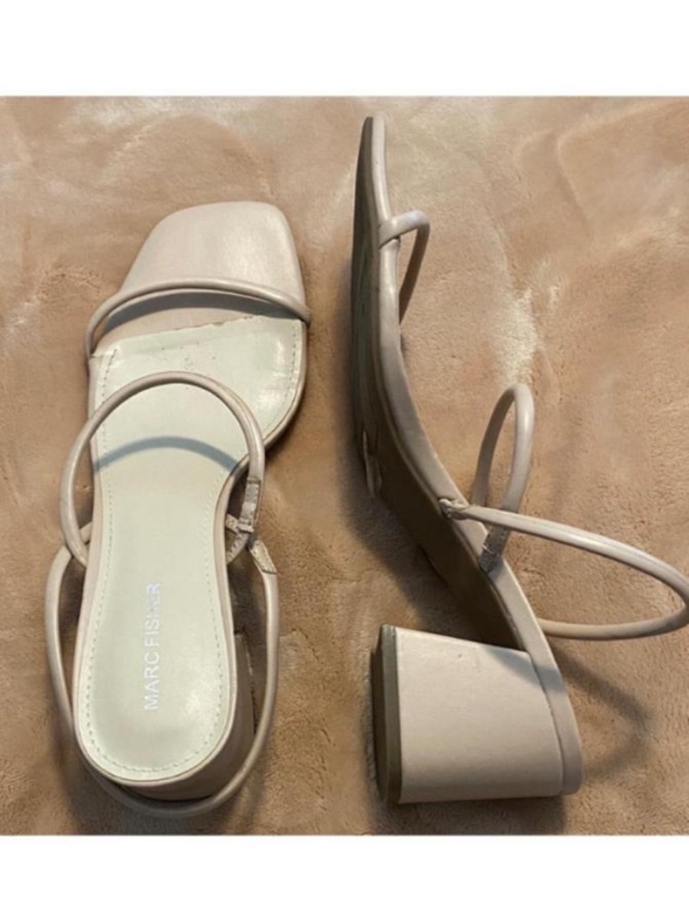 Marc Fisher Neutral Beige Minimalist Block Heel Sandals Sz 9.5